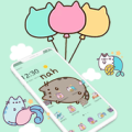 Green Cartoon Cute Pusheen Kitty Theme Apk