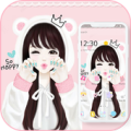 Pink Lovely Girl White Bear Hat Theme Apk