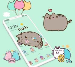 Green Cartoon Cute Pusheen Kitty Theme APK Download for Android